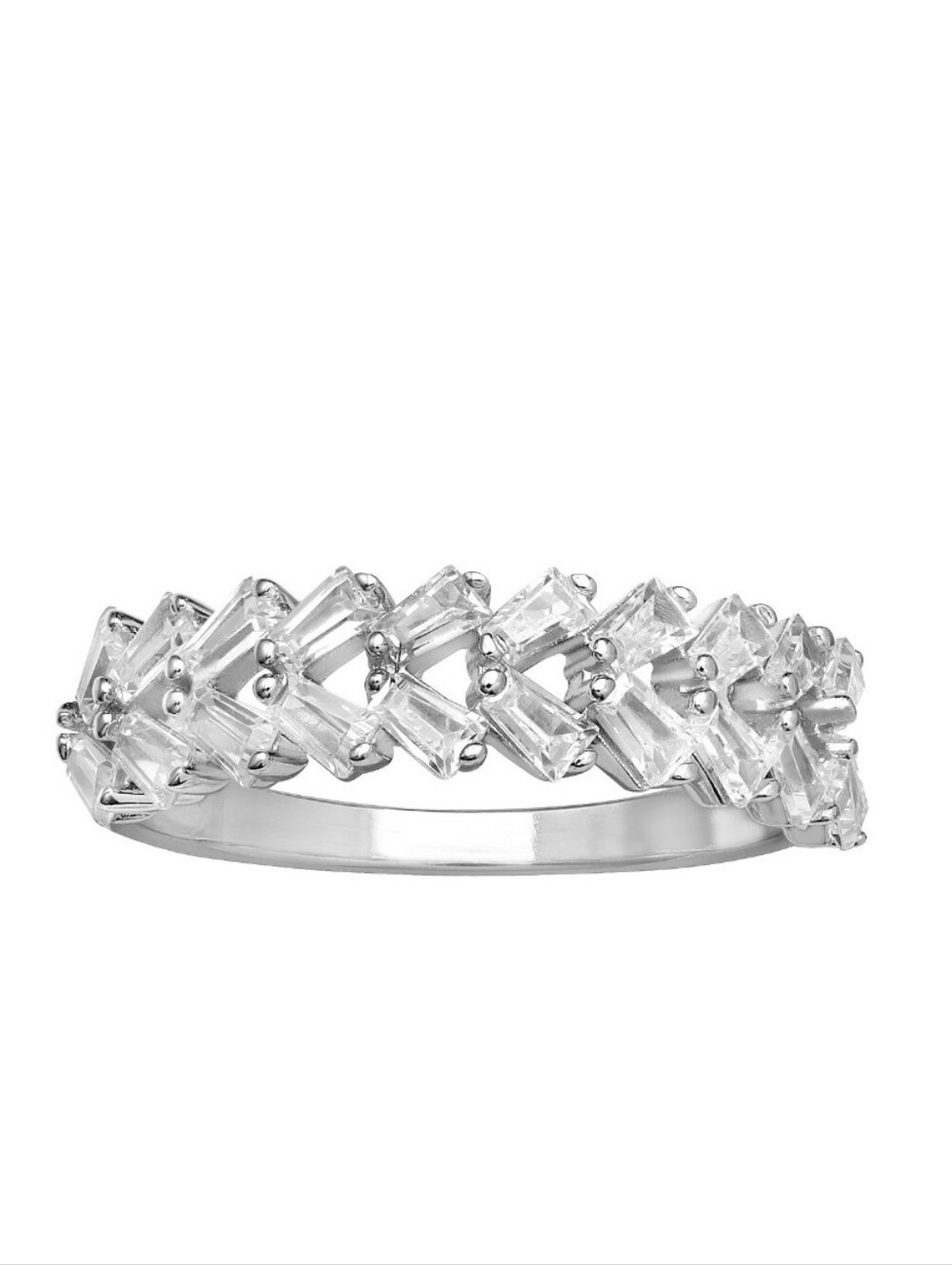 S925 Sterling Silver Clear Cubic Zirconia Baguette-cut Stackable Band Ring💍 NWT